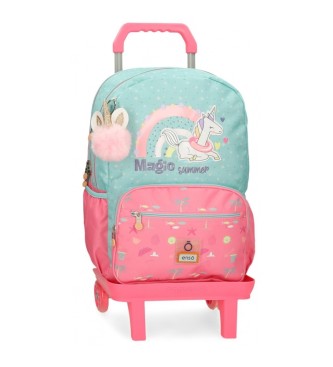 Enso para niña. 96326T1 Mochila porta ordenador Magic summer dos compartimentos con carro verde, rosa (OSFA), Casual, Poliéster, moda infant
