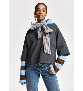 Essentiel Antwerp KANTELOU Sudadera de algodón a capas con mangas a rayas gris oscuro