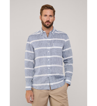 Façonnable para hombre. FM302045 Camisa a rayas azul (L), Casual, Lino, Manga larga