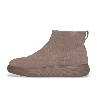 Fitflop para mulher. E35-076 Botins IQ-Comff em camurça cinzenta com fecho (41), Plano, Zíper, Casual, Taupe