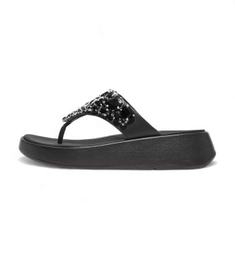 Fitflop para mujer. HJ5-001 Sandalias F-Mode negro (38), Piel, 3 a 5cm, Ninguno, Casual