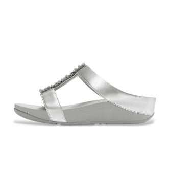 Fitflopvoor vrouwen. A2M-011 Fino Parels-en-kristal H-Bar Slides zilver sandalen (40), 3 tot 5 cm, Geen, Casual, Feest