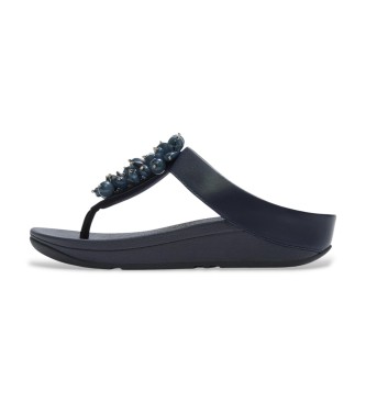 Fitflop para mujer. A2D-399 Sandalias de Piel Fino Bead-Cluster Toe-Post marino (39), 3 a 5cm, Ninguno, Casual