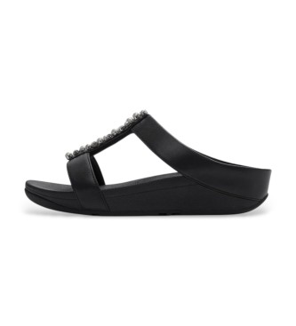 Fitflop para mujer. A2M-001 Sandalias Fino Pearls-and-Crystal H-Bar Slides negro (39), 3 a 5cm, Ninguno, Casual, Fiesta