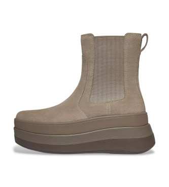 Fitflop für Damen. E2K-076 F-Mode Stack Chelsea-Lederstiefel taupe (40), 3 bis 5 cm, Keine, Lässig
