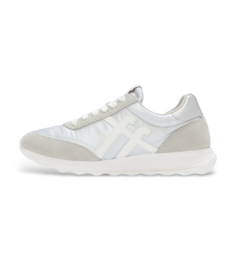 Fitflop Für Damen. A5Q-E11 Retro Q Ff Metallic-Lederturnschuhe Weiß, Silber (41), Wohnung, Schnürsenkel, Lässig