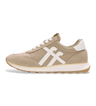 Fitflop Für Damen. A5P-E08 Retro-Q Beige Pirl Turnschuhe (38), Leder, Wohnung, Schnürsenkel, Lässig