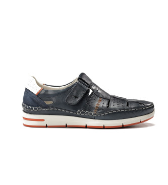 Fluchos para hombre. F1444 Sandalias de Piel F1444 marino (44), Plano, Velcro, Casual