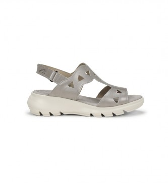 Fluchos para mujer. F1657 Sandalias de Piel F1657 gris -Altura cuña 6cm- (38), Plata, 5 a 8cm, Velcro, Casual