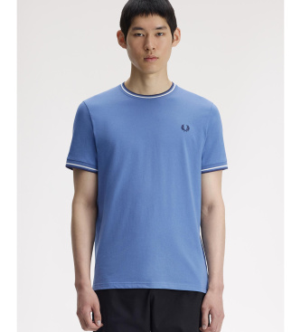 Fred Perry para hombre. M1588 Camiseta con ribete con dos franjas azul (XL), Casual, Algodón, Manga corta