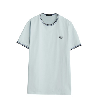 Fred Perry para hombre. M1588 Camiseta con ribete con dos franjas azul (XL), Casual, Algodón, Manga corta