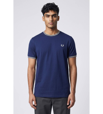 Fred Perryvoor mannen. M1588 T-shirt met bies met twee blauwe strepen (S), Casual, Katoen, Korte mouwen