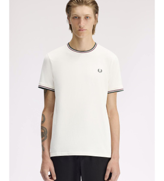 Fred Perry para hombre. M1588 Camiseta con ribete con dos franjas blanco roto (XXL), Beige, Casual, Algodón, Manga corta