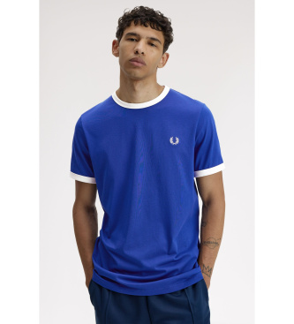 Fred Perry para hombre. M3519 Camiseta ringer azul (L), Casual, Algodón, Manga corta