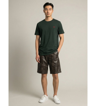 Fred Perry para hombre. M3519 Camiseta ringer verde (M), Casual, Algodón, Manga corta