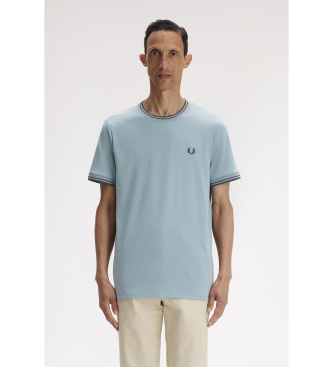Fred Perry para hombre. M1588 Camiseta Twin Tipped azul (M), Casual, Algodón, Manga corta