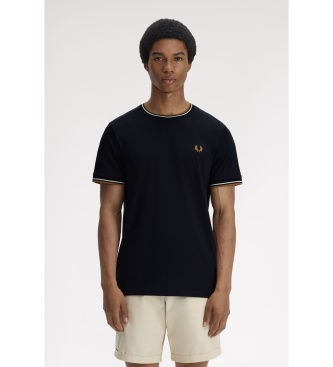Fred Perry para hombre. M1588 Camiseta Twin Tipped negro (S), Casual, Algodón, Manga corta