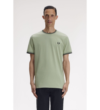 Fred Perry para hombre. M1588 Camiseta Twin Tipped verde (XXL), Casual, Algodón, Manga corta