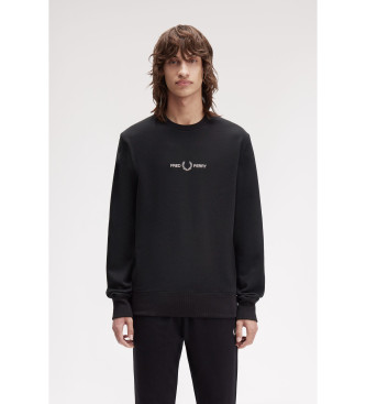 Fred Perry para hombre. M4727 Sudadera bordada negro (L), Casual, Algodón