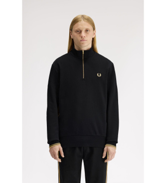 Fred Perry para hombre. M2444 Sudadera con cinta deportiva a rayas y media cremallera negro (M), Casual, Algodón