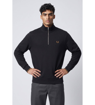 Fred Perryvoor mannen. M3574 Sweater met halve rits zwart (S), Casual, Katoen