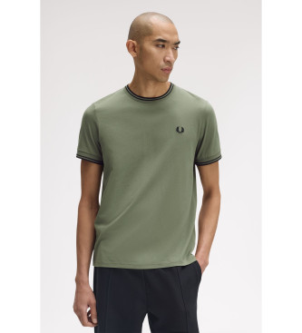 Fred Perry para hombre. M1588 Camiseta Twin Tipped (L), Casual, Verde, Algodón, Manga corta
