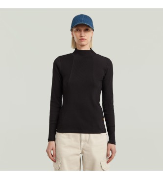 G-Star para mujer. D26905-E136-6484 Camiseta A-Line Slim Rib Mock negro (XS), Casual, Manga larga, Algodón Orgánico, Sostenible