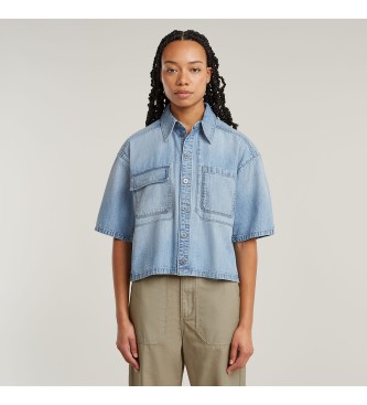 G-Star para mujer. D26294-D539-G342 Camisa Remix azul (XS), Casual, Algodón, Denim, Manga corta