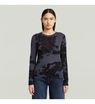 G-Star para mujer. D27103-E151-H530 Camiseta Allover Print Slim verde (L), Casual, Manga larga, Algodón Orgánico, Sostenible