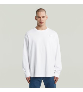 G-Star för män. D26835-D976-110 Bakre Embro Text Loose T-shirt vit (XXL), Casual, Bomull, Lång ärm