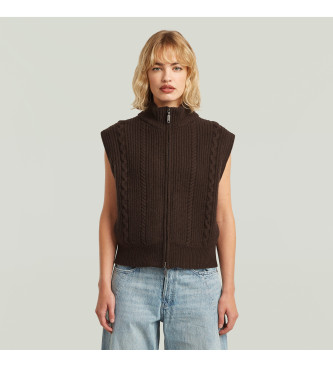 G-Star para mujer. D27728-D770-A926 Chaleco Cable Full Zip marrón (XL), Casual, Lana