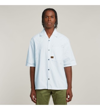 G-Star para hombre. D26252-D539-H123 Camisa Track Relaxed blanco (L), Azul, Casual, Algodón, Manga corta