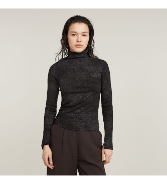 G-Star para mujer. D25069-D799-9985 Camiseta Coated Slim Rib Mock negro (S), Casual, Fiesta, Manga larga, Algodón Orgánico, Sostenible