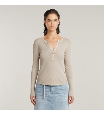 G-Star para mujer. D26140-D968-D848 Camiseta Deep V-Neck Slim beige (S), Casual, Manga larga, Algodón Orgánico, Sostenible