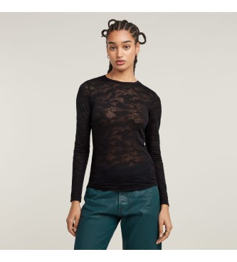 G-Star para mujer. D25863-2757-G900 Camiseta de punto entallada negro (XS), Casual, Sintético, Manga larga