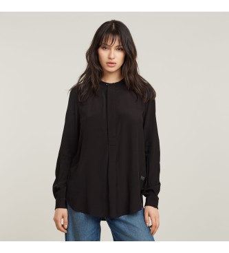 Blusa Half placket negro (XXS), Casual, Viscosa, Manga larga