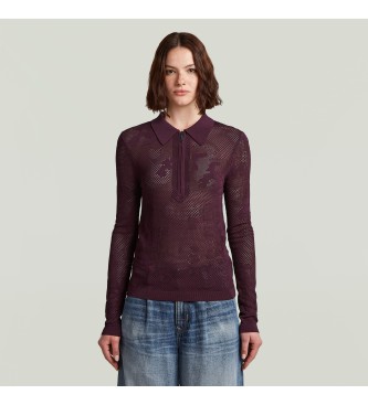 G-Star para mujer. D26657-B754-671 Polo Pointelle Slim burdeos (L), Casual, Viscosa, Manga larga