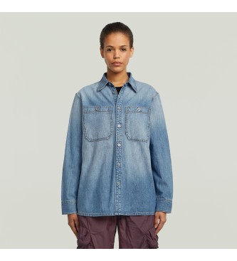 G-Starvoor vrouwen. D27697-D539-G341 Shirt Regular 2 Zakken blauw (L), Casual, Katoen, Lange mouwen