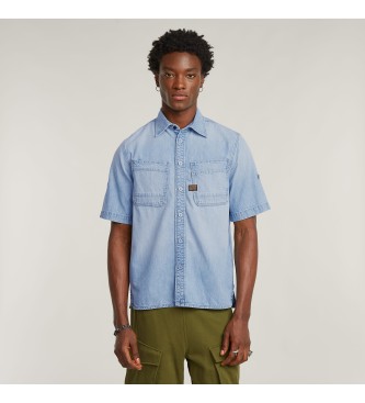 G-Star para hombre. D24602-D539-G342 Camisa Slanted Double Pocket azul (XL), Casual, Algodón, Manga corta