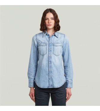 G-Starvoor vrouwen. D27714-D539-G342 Slim Western Overhemd lichtblauw (XS), Casual, Katoen, Lange mouwen