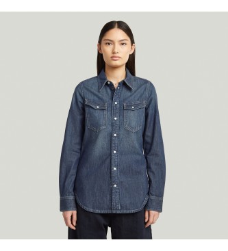 G-Starvoor vrouwen. D27714-D539-H701 Slim Western Overhemd donkerblauw (S), Casual, Katoen, Lange mouwen