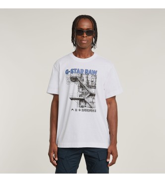 G-Star para hombre. D26045-C336-110 Camiseta Stairs Graphic Loose blanco (XL), Casual, Manga corta, Algodón Orgánico, Sostenible
