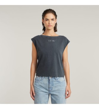 G-Star para mujer. D26240-C756-G476 Camiseta Mini G-Script Logo gris oscuro (L), Casual, Manga corta, Algodón Orgánico, Sostenible