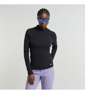 G-Star para mujer. D25033-D850-6484 Camiseta Slim Rib Mock negro (XS), Casual, Manga larga, Algodón Orgánico