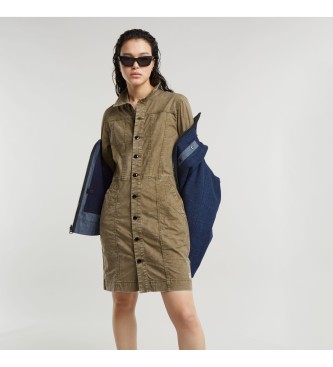 Vestido Button Through verde (M), Casual, Algodón, Manga 3/4, G-Star outlet 2024.