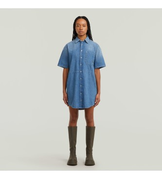 G-Star para mujer. D26628-D946-H166 Vestido Relaxed Drawcord azul (XS), Casual, Denim, Manga corta, Algodón Orgánico, Sostenible