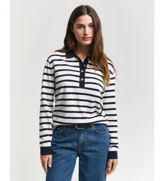 Gant para mujer. 4200556 Polo de piqué de manga larga con raya bretona blanco, marino (S), Casual, Algodón