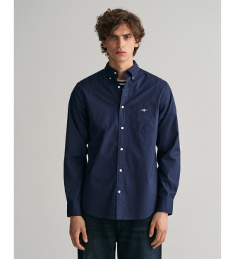 Gant för män. 3000100 Skjorta i poplin med normal passform marinblå (M), Casual, Bomull, Klassisk, Lång ärm, Hållbar, Marino