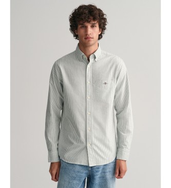 Gant för män. 3000230 Oxfordskjorta i normal passform med gröna fina ränder (XXL), Casual, Bomull, Klassisk, Lång ärm