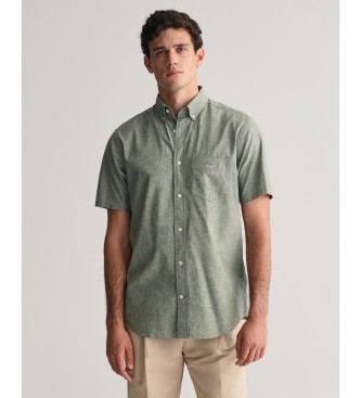 Gant Para Hombre. 3240101 Camisa Regular Fit De Manga Corta En AlgodóN Y Lino Verde (L), Casual-image